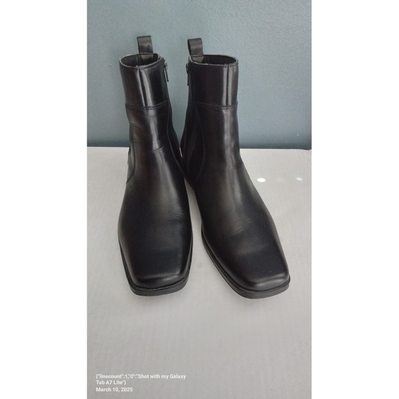 Leather Ankle Boots Mens Dress Boots Square Toe Black Zip Up - Picture 2 of 5